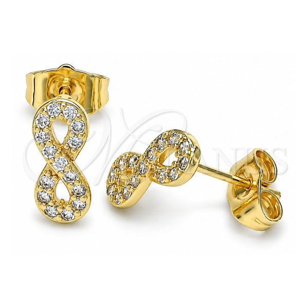 Arete Dormilona 02.210.0510 Oro Laminado, Diseño de Infinito, con Micro Pave Blanca, Pulido, Tono Dorado