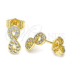 Arete Dormilona 02.210.0510 Oro Laminado, Diseño de Infinito, con Blanca Micro Pave, Pulido, Tono Dorado
