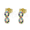 Arete Dormilona 02.210.0510.1 Oro Laminado, Diseño de Infinito, con Multicolor Micro Pave, Pulido, Tono Dorado