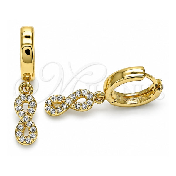 Argolla Huggie 02.210.0511.15 Oro Laminado, Diseño de Infinito, con Micro Pave Blanca, Pulido, Tono Dorado