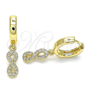 Argolla Huggie 02.210.0511.15 Oro Laminado, Diseño de Infinito, con Blanca Micro Pave, Pulido, Tono Dorado