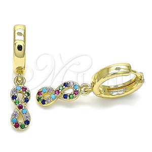 Argolla Huggie 02.210.0511.1.15 Oro Laminado, Diseño de Infinito, con Multicolor Micro Pave, Pulido, Tono Dorado