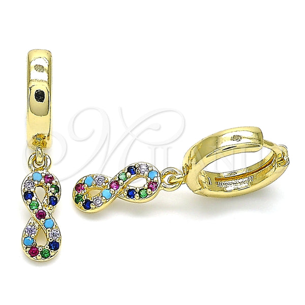 Argolla Huggie 02.210.0511.1.15 Oro Laminado, Diseño de Infinito, con Multicolor Micro Pave, Pulido, Tono Dorado