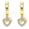 Argolla Huggie 02.210.0512.15 Oro Laminado, Diseño de Corazón y Corona, con Blanca Micro Pave, Pulido, Tono Dorado