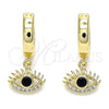 Argolla Huggie 02.210.0513.15 Oro Laminado, Diseño de Ojo Griego, con Negro Zirconia Cubica and Blanca Micro Pave, Pulido, Tono Dorado