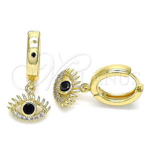 Argolla Huggie 02.210.0513.15 Oro Laminado, Diseño de Ojo Griego, con Negro Zirconia Cubica and Blanca Micro Pave, Pulido, Tono Dorado