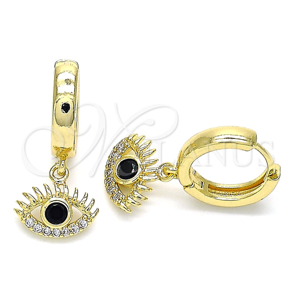 Argolla Huggie 02.210.0513.15 Oro Laminado, Diseño de Ojo Griego, con Negro Zirconia Cubica and Blanca Micro Pave, Pulido, Tono Dorado