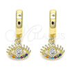 Argolla Huggie 02.210.0513.1.15 Oro Laminado, Diseño de Ojo Griego, con Blanca Zirconia Cubica and Multicolor Micro Pave, Pulido, Tono Dorado