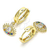 Argolla Huggie 02.210.0513.1.15 Oro Laminado, Diseño de Ojo Griego, con Blanca Zirconia Cubica and Multicolor Micro Pave, Pulido, Tono Dorado