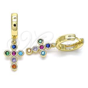 Argolla Huggie 02.210.0514.1.15 Oro Laminado, Diseño de Cruz, con Multicolor Zirconia Cubica, Pulido, Tono Dorado