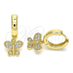 Argolla Huggie 02.210.0516.15 Oro Laminado, Diseño de Mariposa, con Blanca Micro Pave, Pulido, Tono Dorado