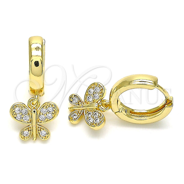Argolla Huggie 02.210.0516.15 Oro Laminado, Diseño de Mariposa, con Blanca Micro Pave, Pulido, Tono Dorado
