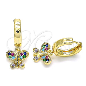 Argolla Huggie 02.210.0516.1.15 Oro Laminado, Diseño de Mariposa, con Multicolor Micro Pave, Pulido, Tono Dorado