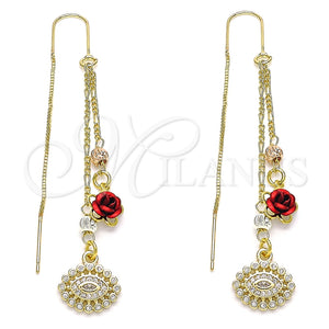 Arete Violador 02.253.0015 Oro Laminado, Diseño de Ojo Griego y Flor, con Blanca Micro Pave, Pulido, Tres Tonos