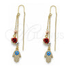 Arete Violador 02.253.0017 Oro Laminado, Diseño de Judaica y Mano de Dios, con Micro Pave Blanca, Esmaltado Turquesa, Tres Tonos