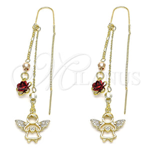 Arete Violador 02.253.0025 Oro Laminado, Diseño de Angel y Corazón, con Blanca Micro Pave, Pulido, Tres Tonos