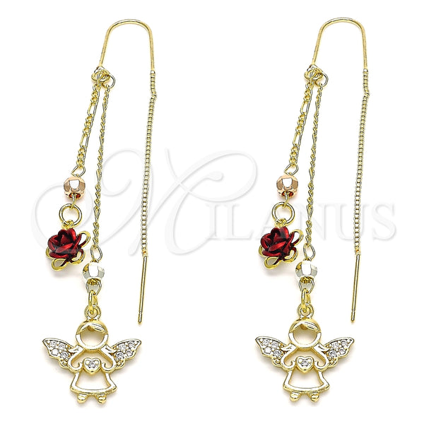 Arete Violador 02.253.0025 Oro Laminado, Diseño de Angel y Corazón, con Blanca Micro Pave, Pulido, Tres Tonos