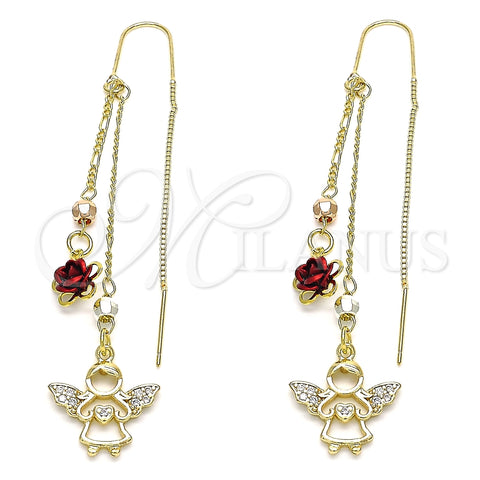 Arete Violador 02.253.0025 Oro Laminado, Diseño de Angel y Corazón, con Blanca Micro Pave, Pulido, Tres Tonos