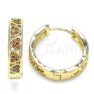 Argolla Huggie 02.210.0518.2.20 Oro Laminado, Diseño de Corazón, con Granate Micro Pave, Pulido, Tono Dorado