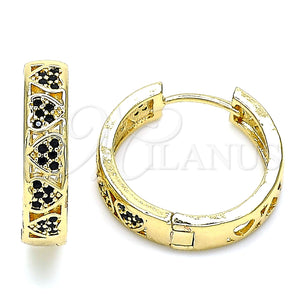 Argolla Huggie 02.210.0518.3.20 Oro Laminado, Diseño de Corazón, con Negro Micro Pave, Pulido, Tono Dorado