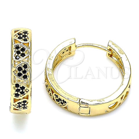 Argolla Huggie 02.210.0518.3.20 Oro Laminado, Diseño de Corazón, con Negro Micro Pave, Pulido, Tono Dorado