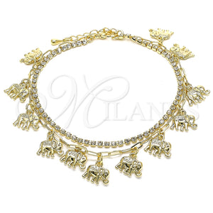Tobillera de Dije 03.372.0008.10 Oro Laminado, Diseño de Elefante y Paperclip, con Blanca Cristal, Pulido, Tono Dorado (03 MM Thickness, 10 Inches Length)