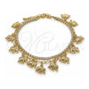 Tobillera de Dije 03.372.0008.10 Oro Laminado, Diseño de Elefante y Paperclip, con Cristal Blanca, Pulido, Tono Dorado (Grosor 03 MM, 10 Pulgadas de Largo)