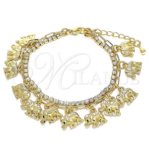 Pulsera de Dije 03.372.0008.08 Oro Laminado, Diseño de Elefante y Paperclip, con Blanca Cristal, Pulido, Tono Dorado (03 MM Thickness, 8 Inches Length)