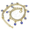 Tobillera de Dije 03.372.0012.10 Oro Laminado, Diseño de Ojo Griego y Paperclip, con Blanca Cristal, Resinado Azul, Tono Dorado (03 MM Thickness, 10 Inches Length)