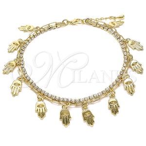 Tobillera de Dije 03.372.0014.10 Oro Laminado, Diseño de Mano de Dios y Paperclip, con Blanca Cristal, Pulido, Tono Dorado (03 MM Thickness, 10 Inches Length)