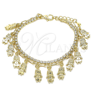 Pulsera de Dije 03.372.0016.08 Oro Laminado, Diseño de Niñita Pequeña y Paperclip, con Blanca Cristal, Pulido, Tono Dorado (03 MM Thickness, 8 Inches Length)