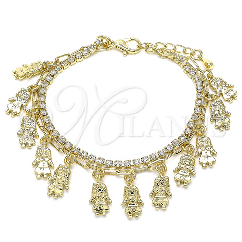 Pulsera de Dije 03.372.0016.08 Oro Laminado, Diseño de Niñita Pequeña y Paperclip, con Blanca Cristal, Pulido, Tono Dorado (03 MM Thickness, 8 Inches Length)