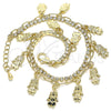 Tobillera de Dije 03.372.0016.10 Oro Laminado, Diseño de Niñita Pequeña y Paperclip, con Blanca Cristal, Pulido, Tono Dorado (03 MM Thickness, 10 Inches Length)
