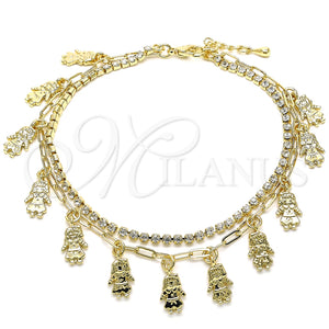 Tobillera de Dije 03.372.0016.10 Oro Laminado, Diseño de Niñita Pequeña y Paperclip, con Blanca Cristal, Pulido, Tono Dorado (03 MM Thickness, 10 Inches Length)