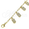 Tobillera de Dije 03.372.0022.10 Oro Laminado, Diseño de Búho y Paperclip, Pulido, Tono Dorado (03 MM Thickness, 10 Inches Length)