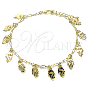 Tobillera de Dije 03.372.0024.10 Oro Laminado, Diseño de Mano de Dios y Paperclip, Pulido, Tono Dorado (03 MM Thickness, 10 Inches Length)