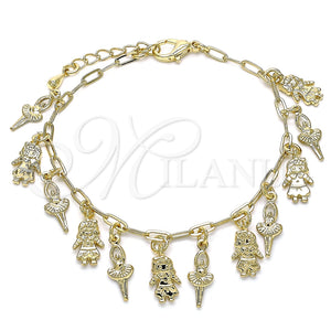 Pulsera de Dije 03.372.0026.08 Oro Laminado, Diseño de Niñita Pequeña y Paperclip, Pulido, Tono Dorado (03 MM Thickness, 8 Inches Length)