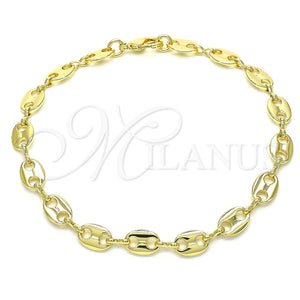 Tobillera Básica 04.326.0002.10 Oro Laminado, Diseño de Puff Mariner, Pulido, Tono Dorado (08 MM Thickness, 10 Inches Length)