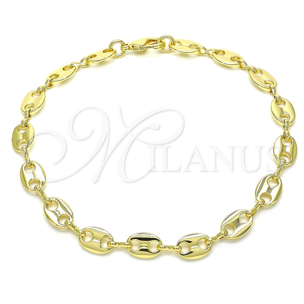 Tobillera Básica 04.326.0002.10 Oro Laminado, Diseño de Puff Mariner, Pulido, Tono Dorado (08 MM Thickness, 10 Inches Length)