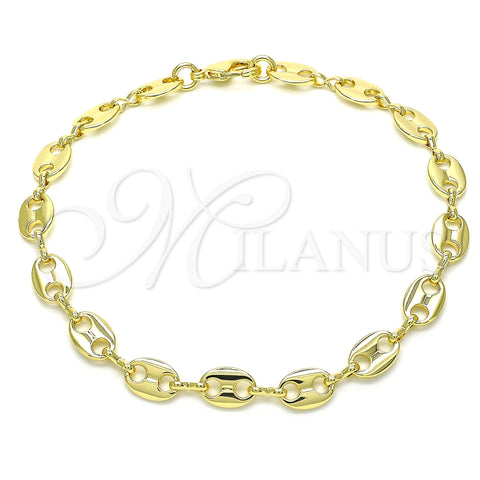 Tobillera Básica 04.326.0002.10 Oro Laminado, Diseño de Puff Mariner, Pulido, Tono Dorado (08 MM Thickness, 10 Inches Length)
