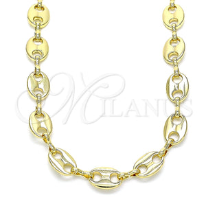Gargantilla Basica 04.326.0002.24 Oro Laminado, Diseño de Puff Mariner, Pulido, Tono Dorado (08 MM Thickness, 24 Inches Length)