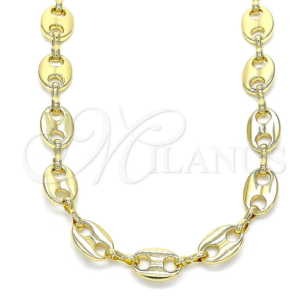Gargantilla Basica 04.326.0002.28 Oro Laminado, Diseño de Puff Mariner, Pulido, Tono Dorado (08 MM Thickness, 28 Inches Length)