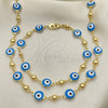 Collar y Pulsera 06.213.0008.3 Oro Laminado, Diseño de Ojo Griego, Esmaltado Turquesa, Tono Dorado
