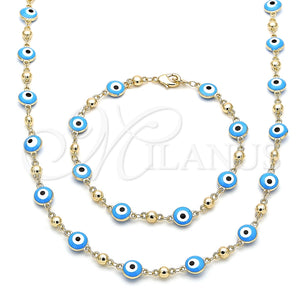 Collar y Pulsera 06.213.0008.3 Oro Laminado, Diseño de Ojo Griego, Esmaltado Turquesa, Tono Dorado