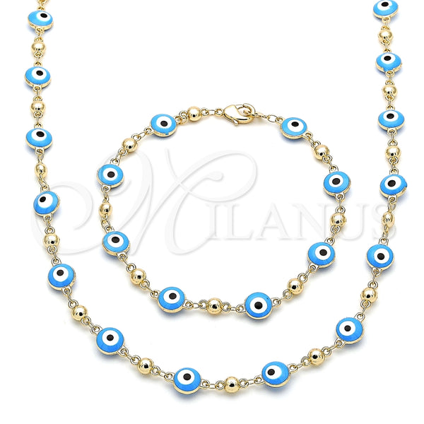 Collar y Pulsera 06.213.0008.3 Oro Laminado, Diseño de Ojo Griego, Esmaltado Turquesa, Tono Dorado