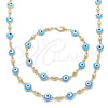 Collar y Pulsera 06.213.0008.3 Oro Laminado, Diseño de Ojo Griego, Esmaltado Turquesa, Tono Dorado
