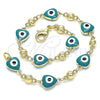 Pulsera Elegante 03.213.0037.5.08 Oro Laminado, Diseño de Ojo Griego y Corazón, Esmaltado Verde, Tono Dorado (08 MM Thickness, 8 Inches Length)