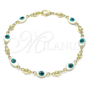 Pulsera Elegante 03.213.0033.4.08 Oro Laminado, Diseño de Ojo Griego, Esmaltado Blanco, Tono Dorado (06 MM Thickness, 8 Inches Length)