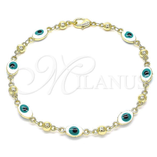 Pulsera Elegante 03.213.0033.4.08 Oro Laminado, Diseño de Ojo Griego, Esmaltado Blanco, Tono Dorado (06 MM Thickness, 8 Inches Length)