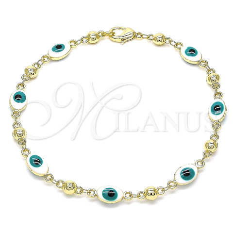 Pulsera Elegante 03.213.0033.4.08 Oro Laminado, Diseño de Ojo Griego, Esmaltado Blanco, Tono Dorado (06 MM Thickness, 8 Inches Length)